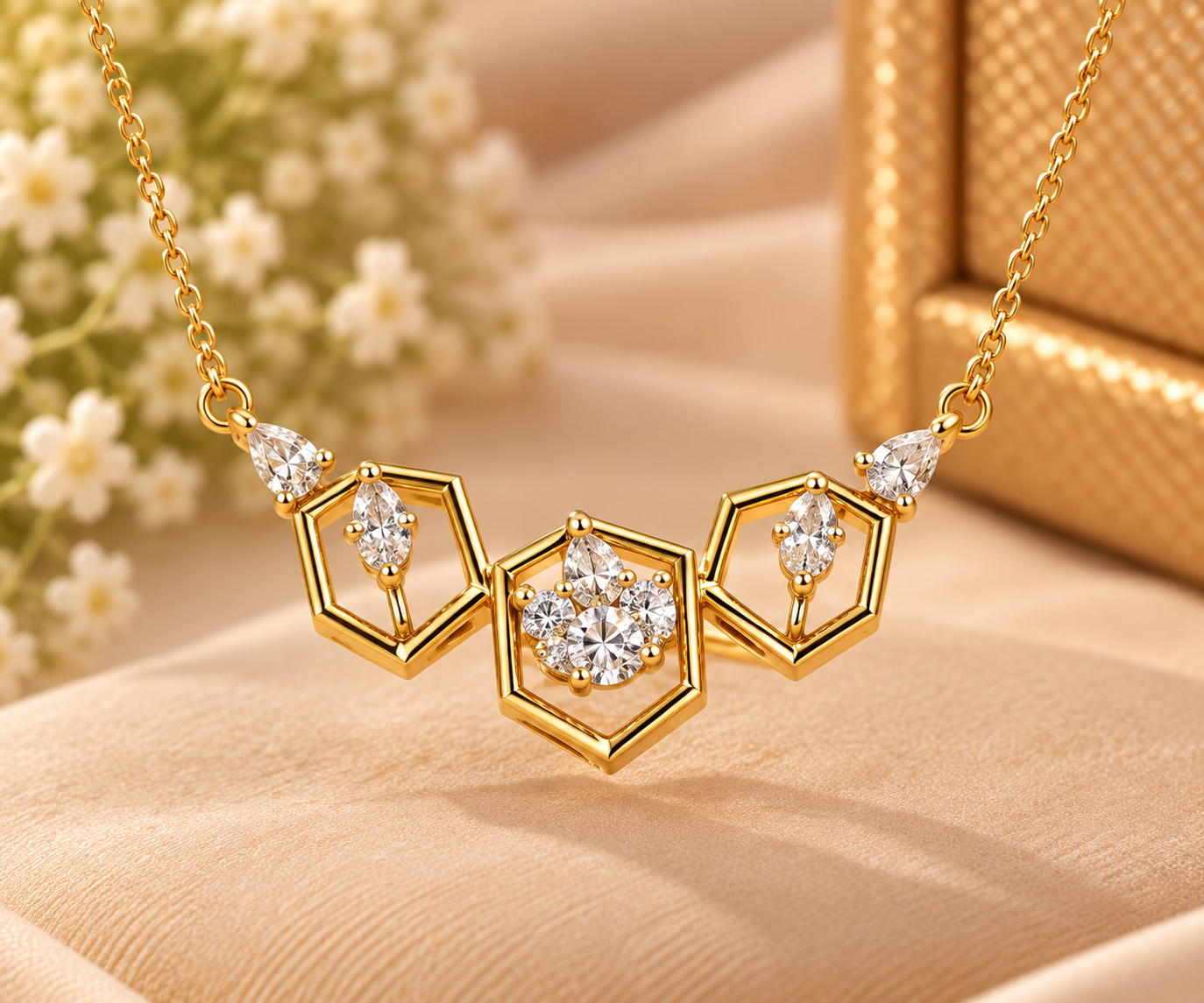 Hexagonal Gold Diamond Pendant